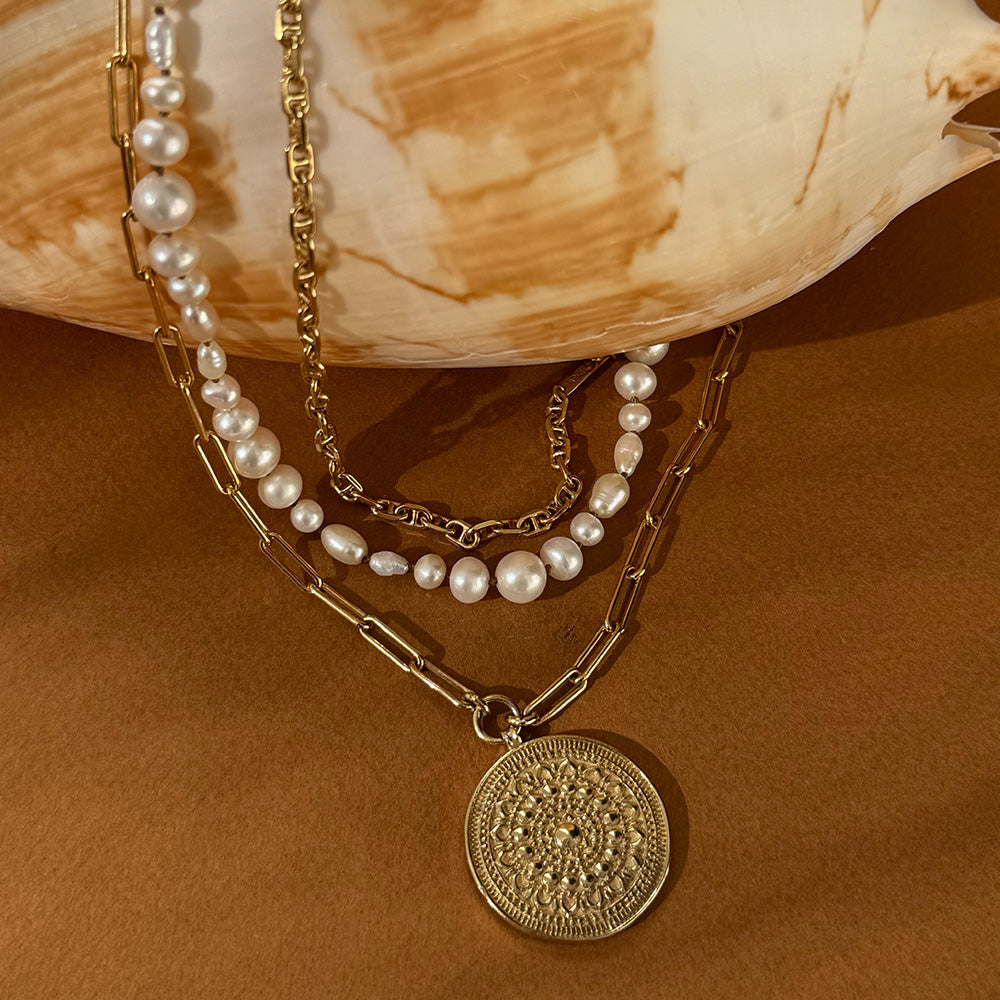 Lumina Necklace, Pearl, Gold