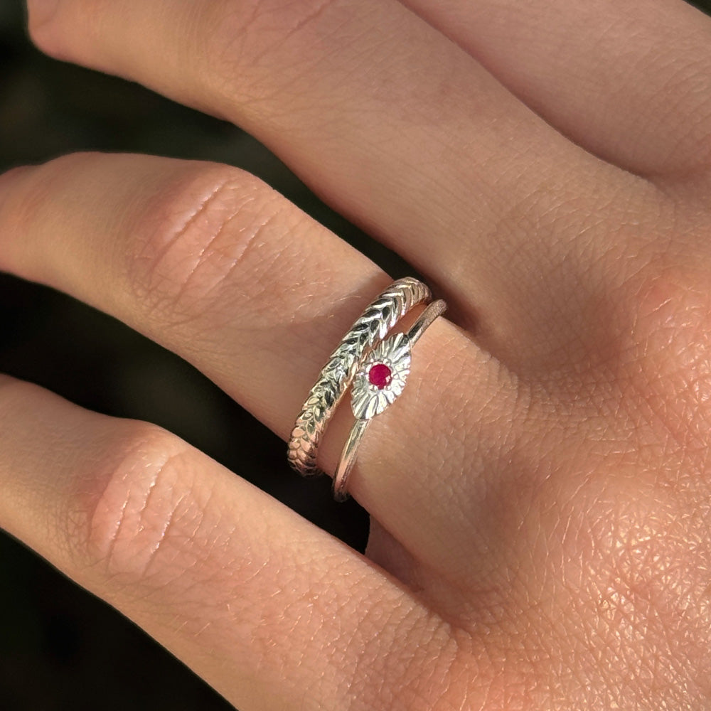 Evil Eye Ring, Ruby, Silver