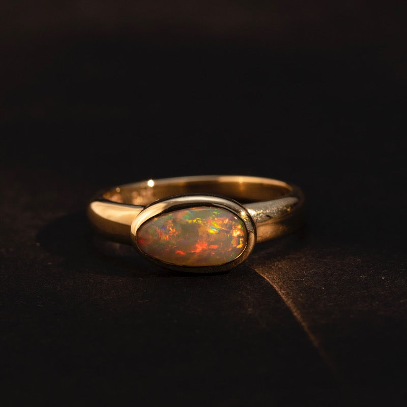 Ellipse Asymmetric Ring, Black Opal, 9kt Yellow Gold