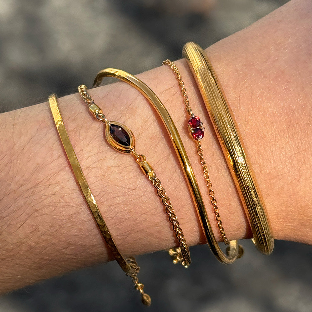 Iris Brown Smokey Quartz Bracelet styled with Twin Red Garnet Bracelet. 18kt gold vermeil bracelet stack
