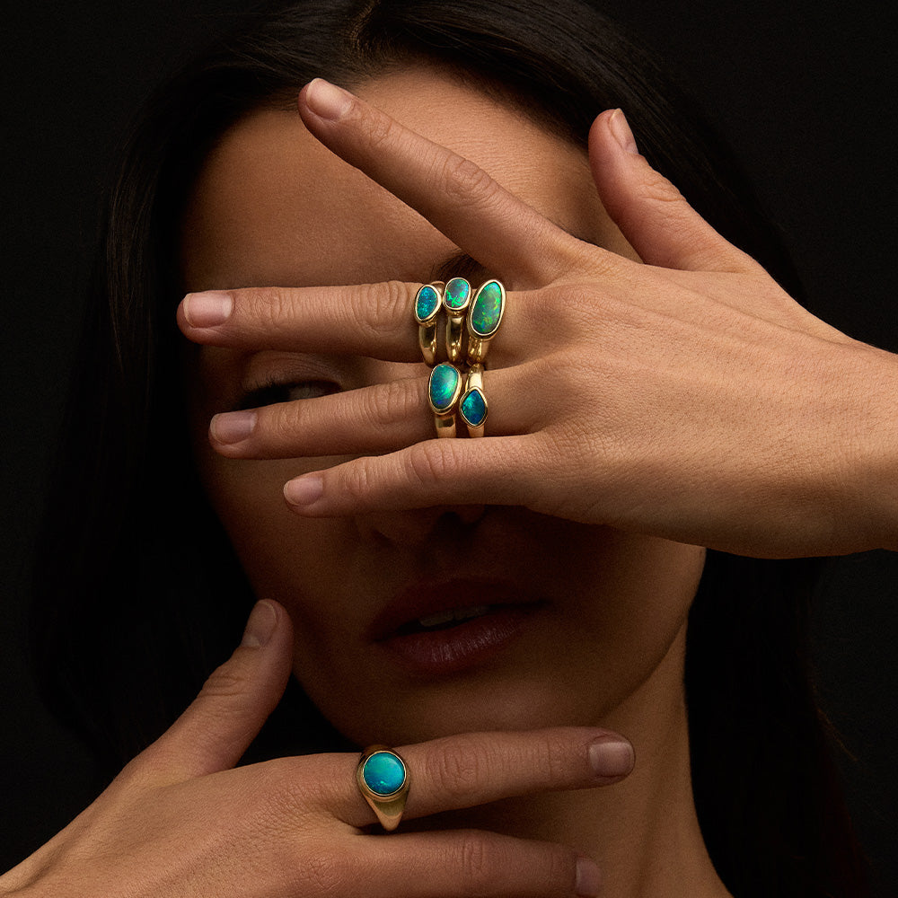Ellipse Ring, Crystal Opal, 9kt Yellow Gold