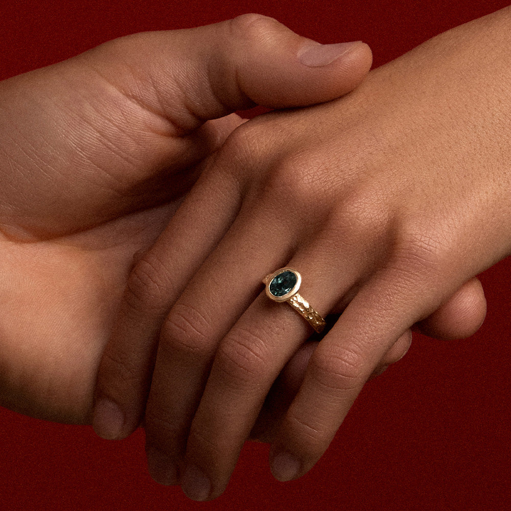 Magma Ring, Teal Sapphire, 14kt Yellow Gold