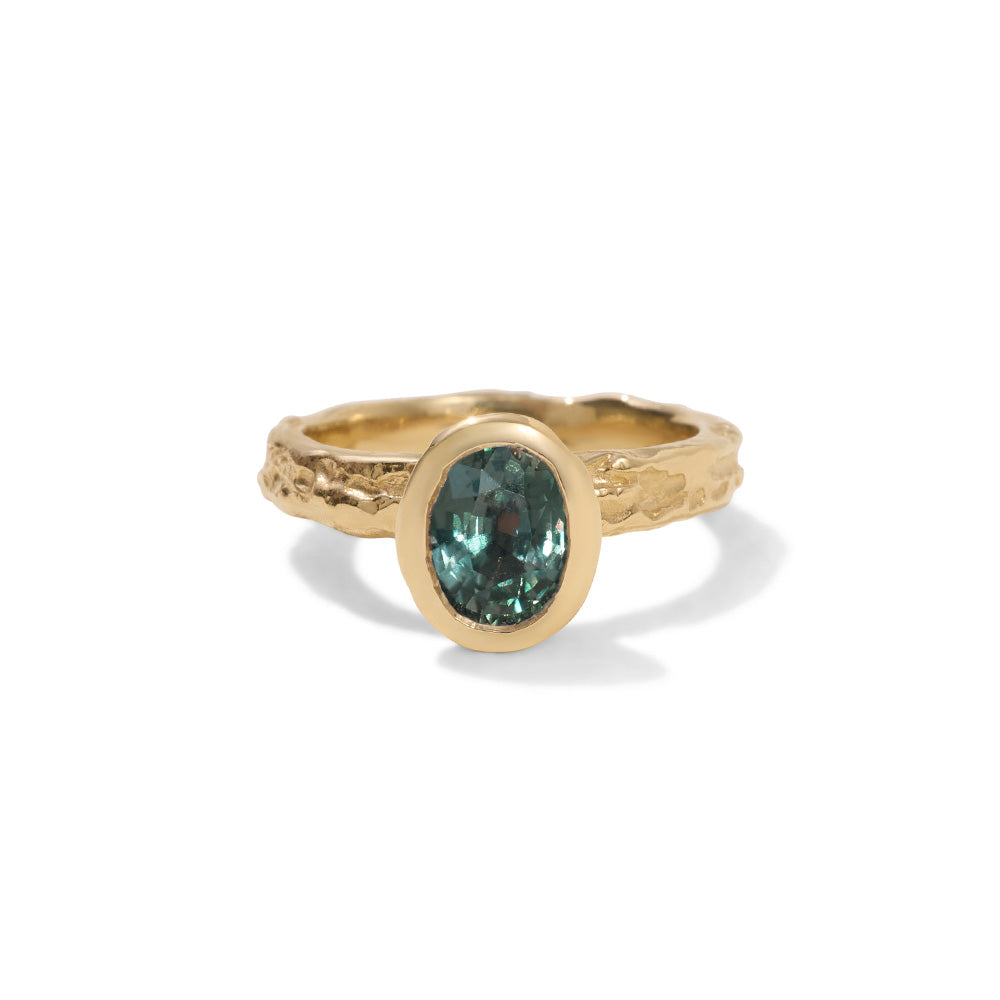 Magma Ring, Teal Sapphire, 14kt Yellow Gold