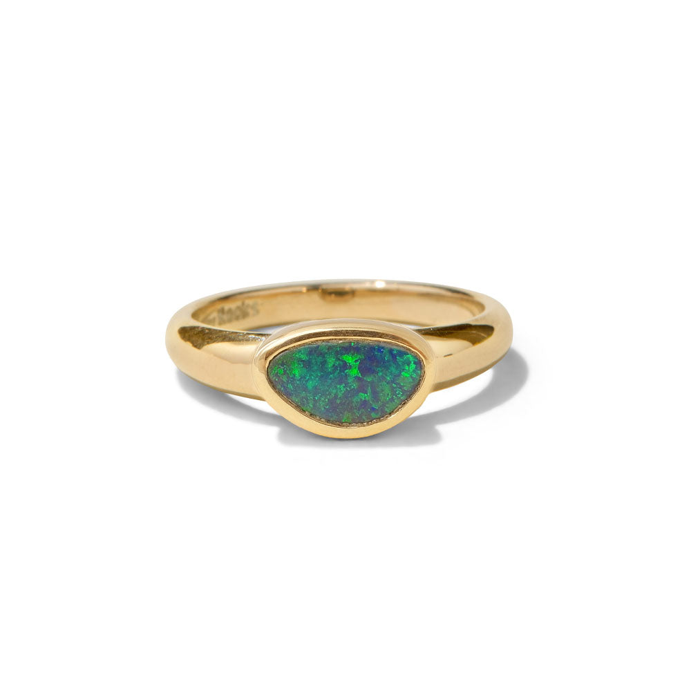 Ellipse Ring, Solid Black Opal, 9kt Yellow Gold