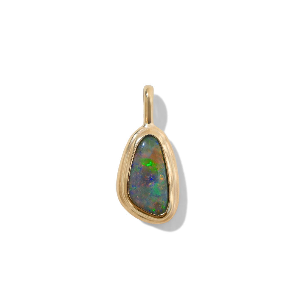 Ellipse Pendant, Asymetrical Black Opal, 9kt Yellow Gold