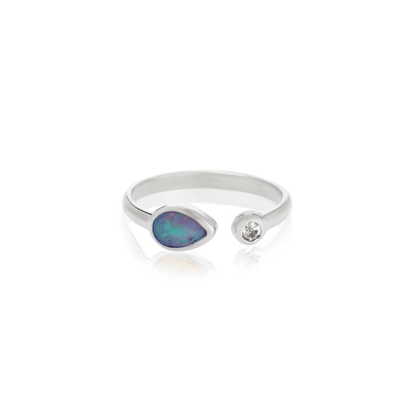 Opal Cuff Ring, Blue Opal, Silver