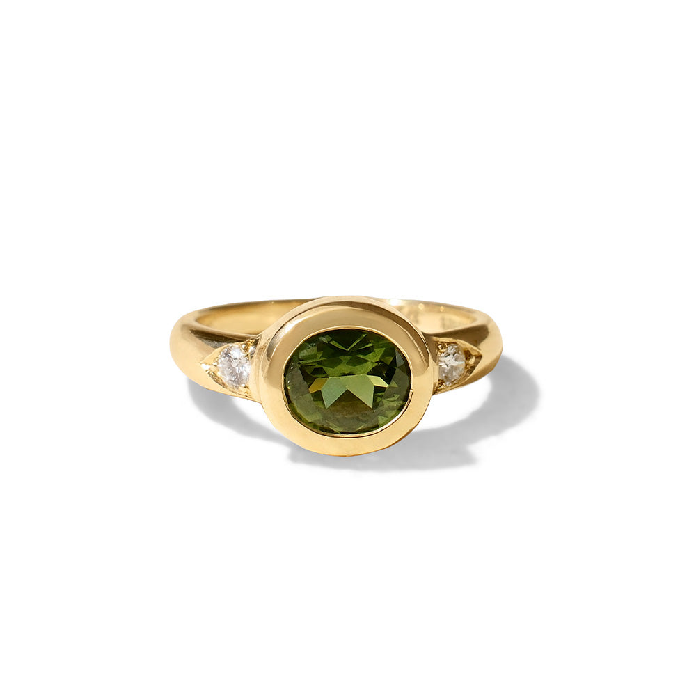 Pallas Ring, Green/Blue Sapphire, 9kt Yellow Gold
