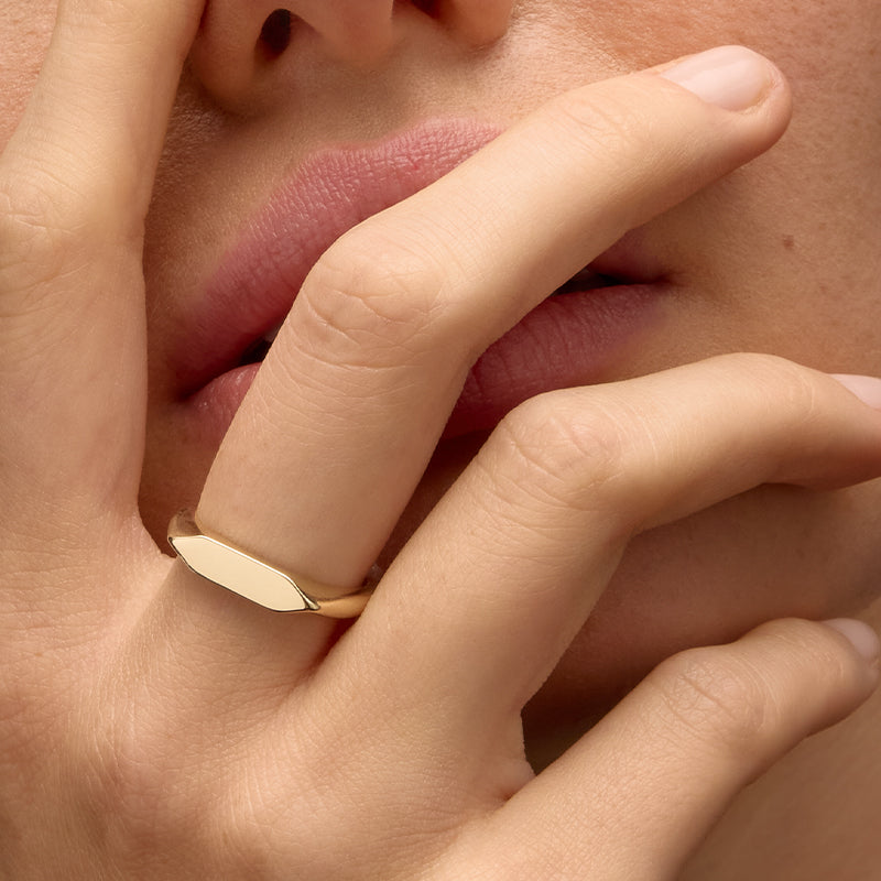 Personalised Rhombic Signet Ring, 9kt Yellow Gold