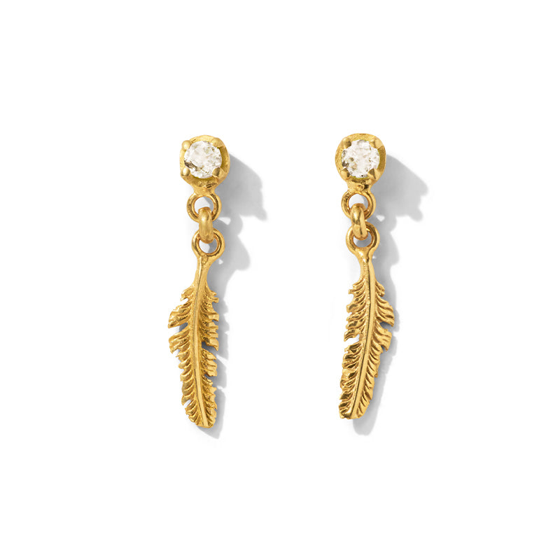 Plume Stud, White Topaz, Gold