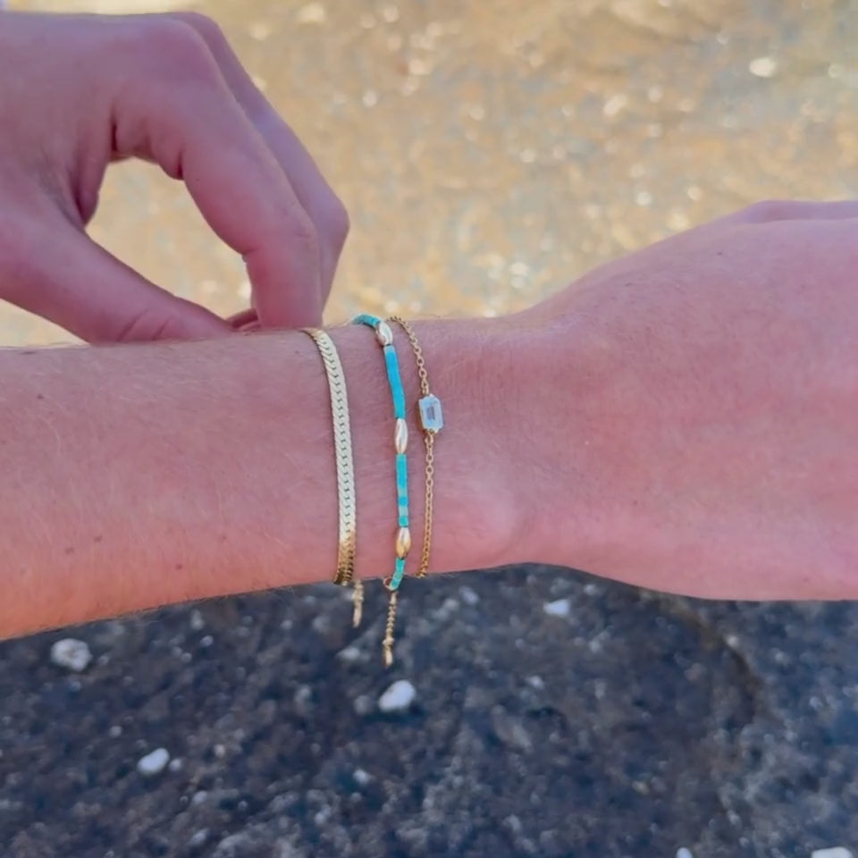 bracelet stack seed turquoise baguette blue topaz saturn chain
