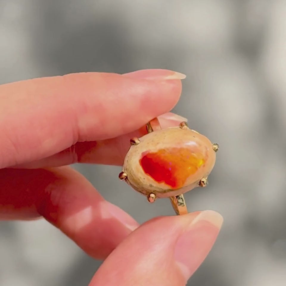 Helene Ring, Mexican Fire Opal, 9kt Yellow Gold