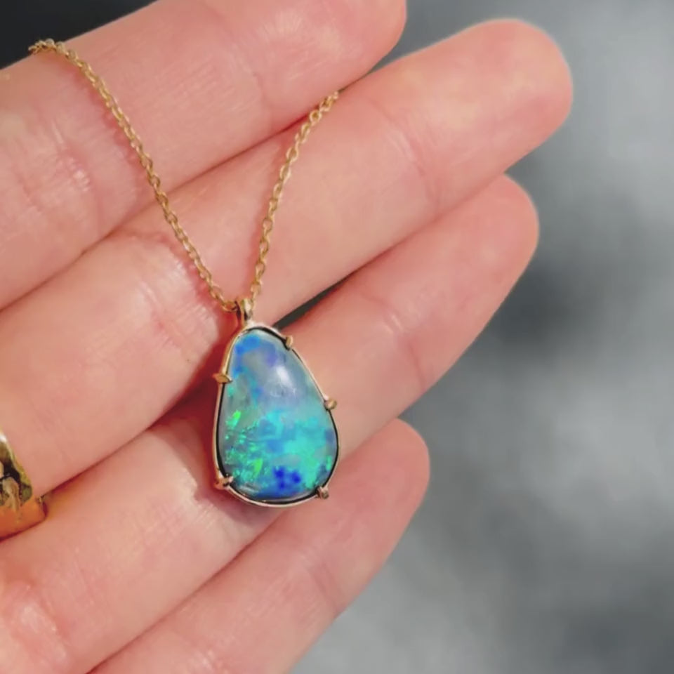 Asymmetric Necklace, Black Opal, 9kt Yellow Gold