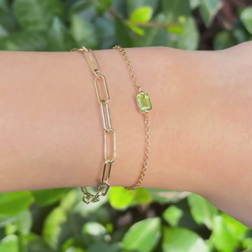 Baguette Mini Bracelet, Peridot, 9kt Yellow Gold
