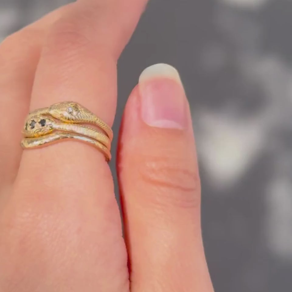 serpent band stack black and white diamond worn with crescent band