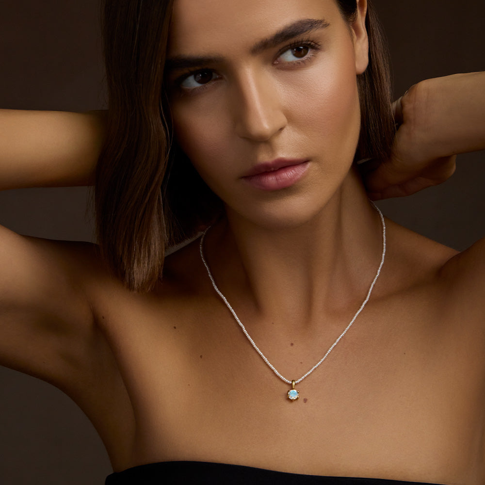 Radiance Pendant, Rainbow Moonstone, 9kt Yellow Gold