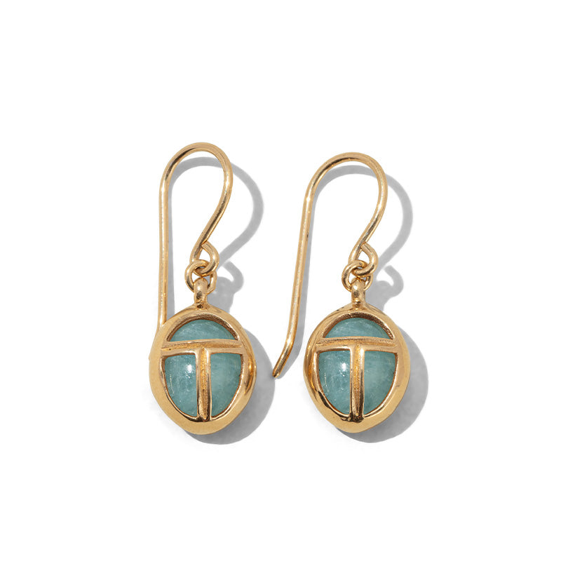 Scarab Amulet Earring, Aquamarine, Gold
