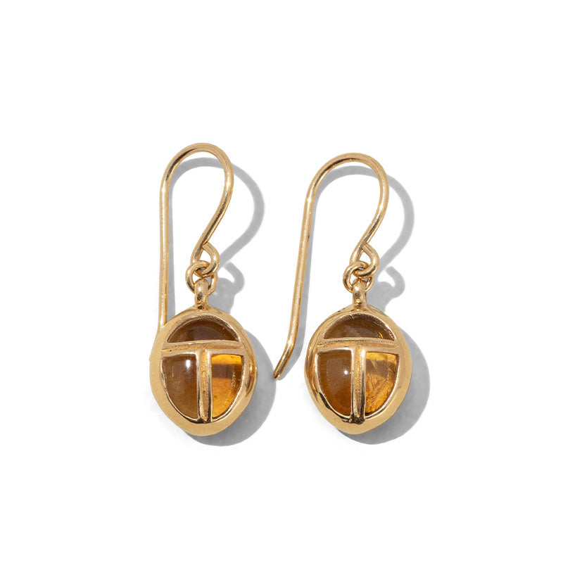 Scarab Amulet Earring, Citrine, Gold