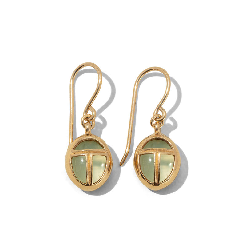 Scarab Amulet Earring, Prehnite, Gold