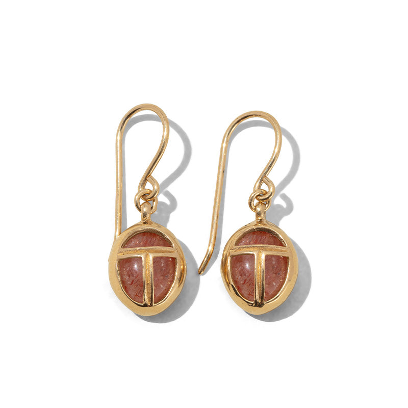 Scarab Amulet Earring, Sunstone, Gold