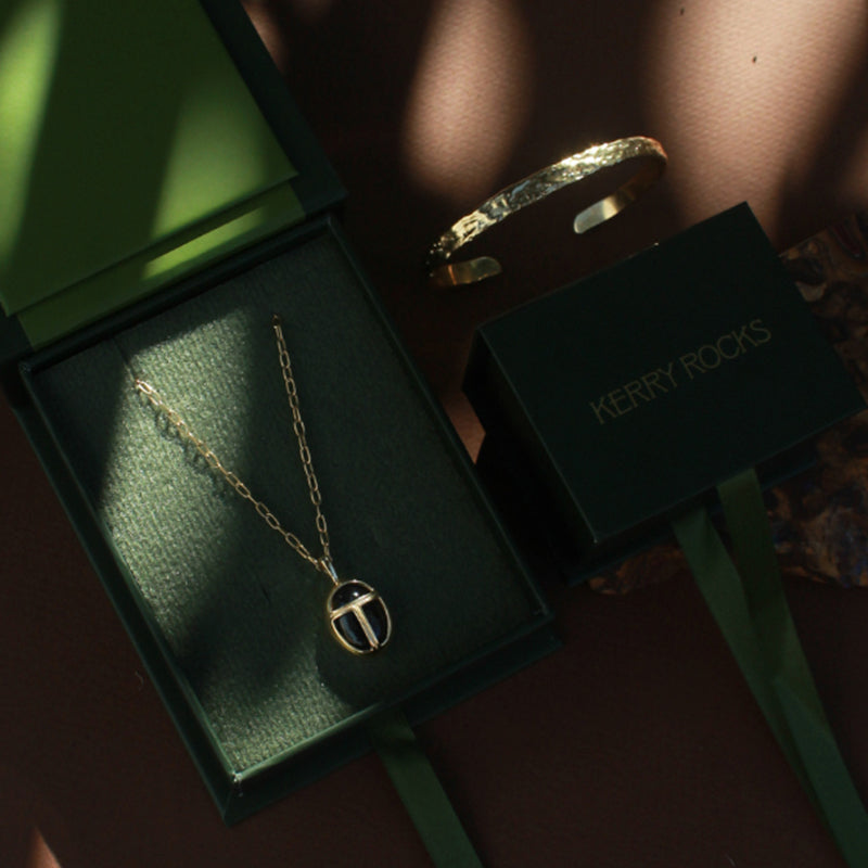 Scarab Amulet, Large, Smokey Quartz, Gold