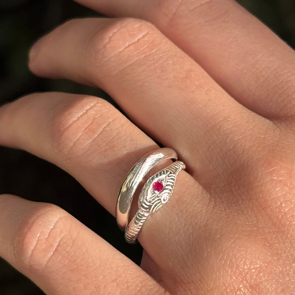Serpent Band, Ruby, Silver