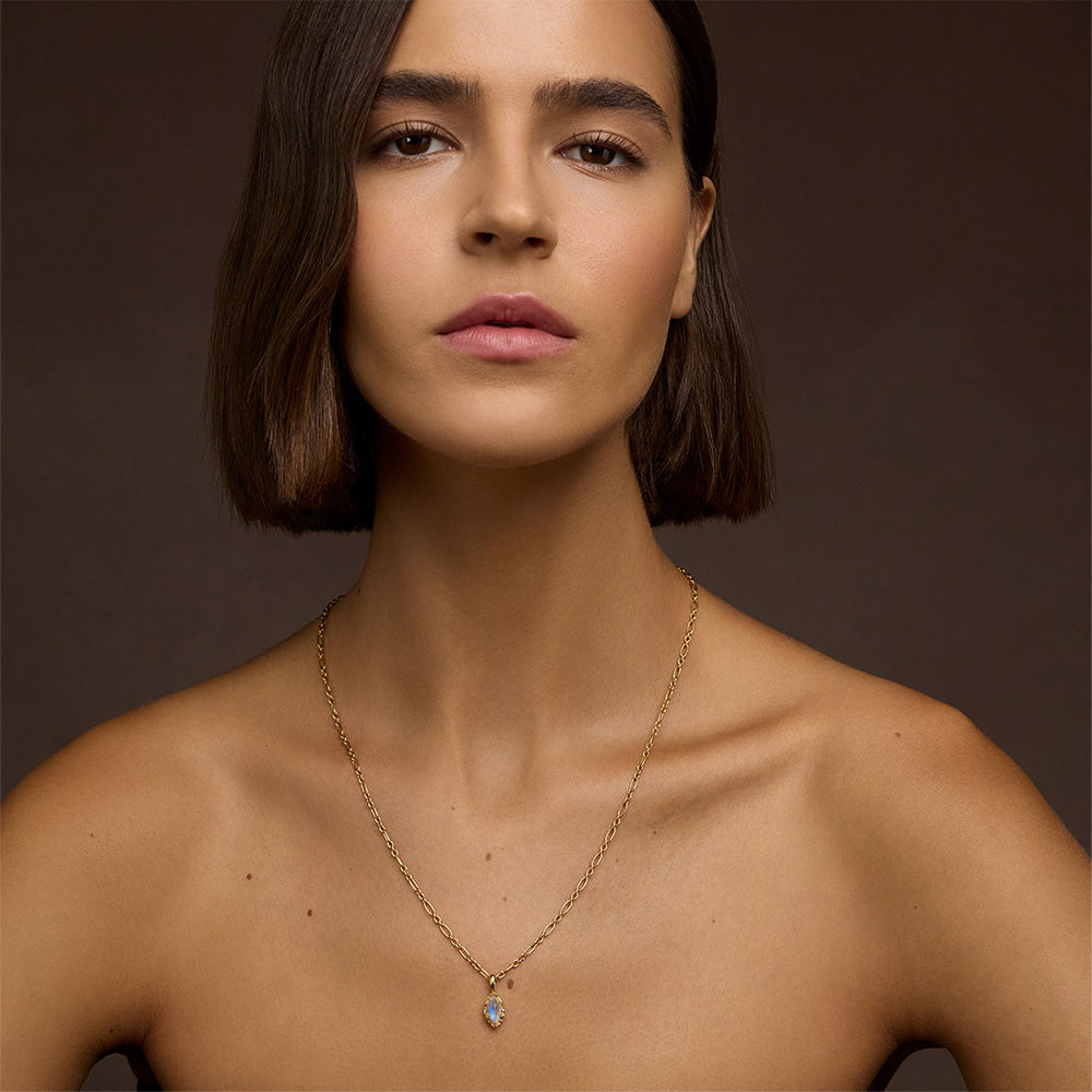 Solace Pendant, Rainbow Moonstone, 9kt Yellow Gold
