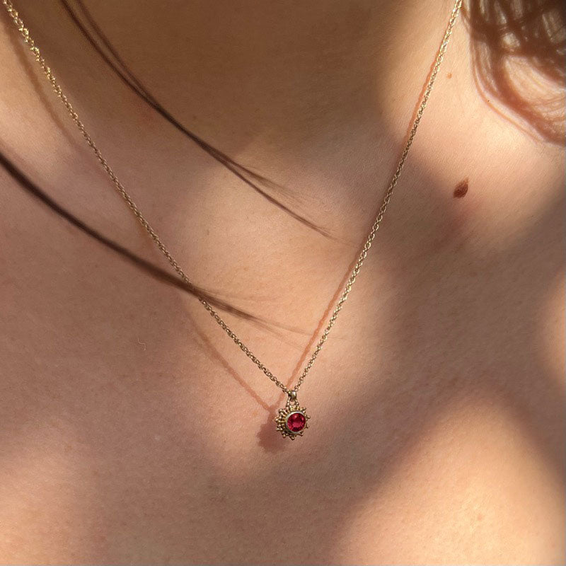 Soleil Necklace, Ruby, 9kt Yellow Gold