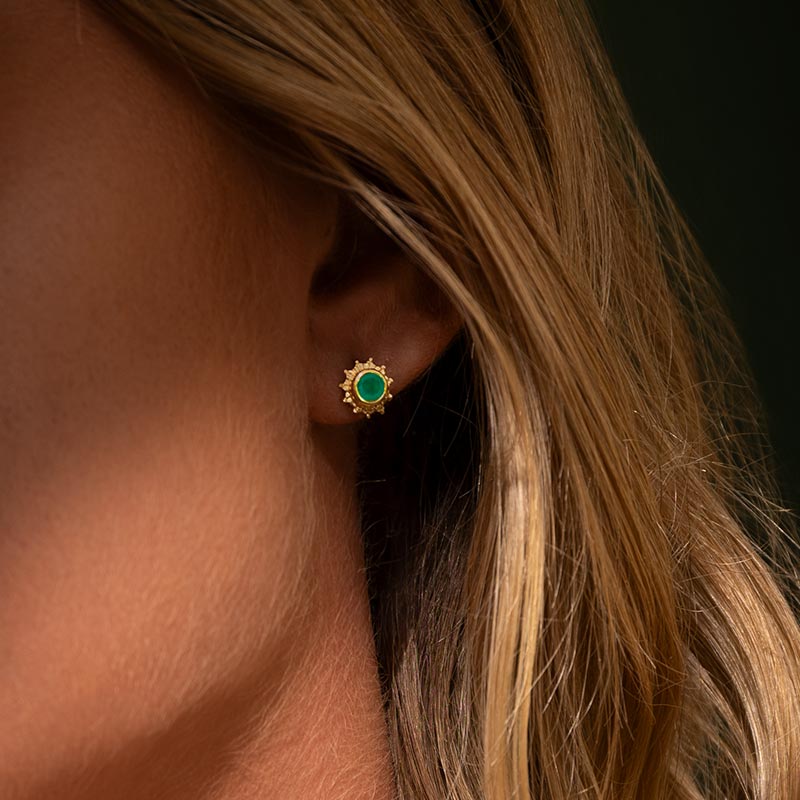 Soleil Stud, Green Onyx, Gold