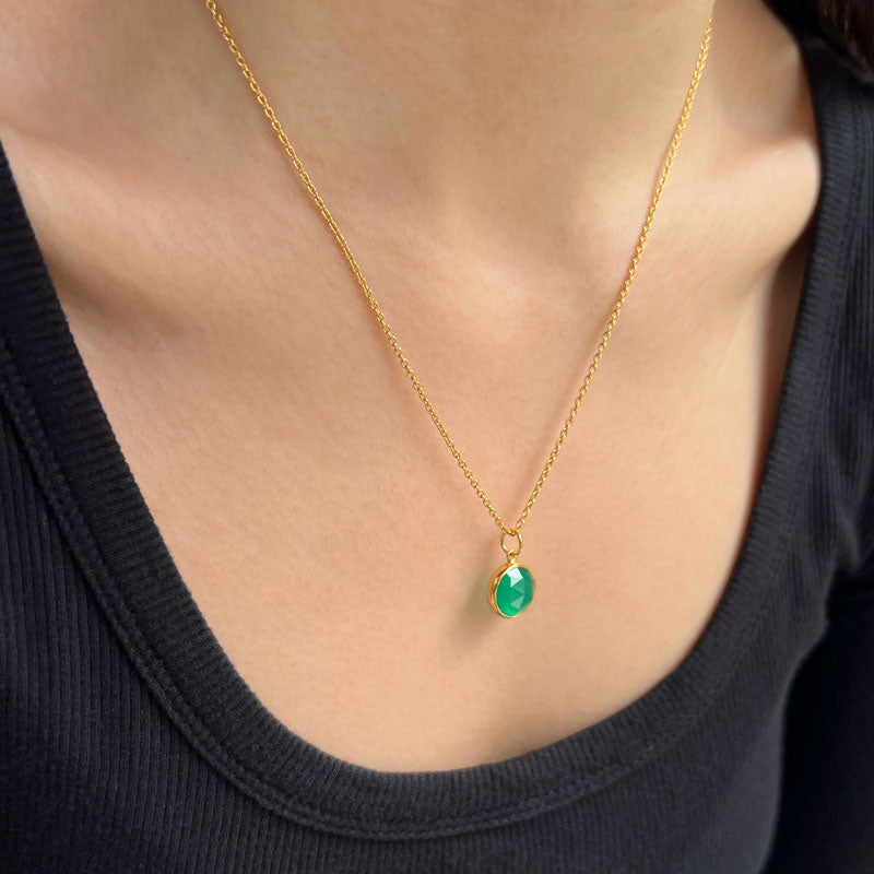 Stella Pendant, Green Onyx, Gold