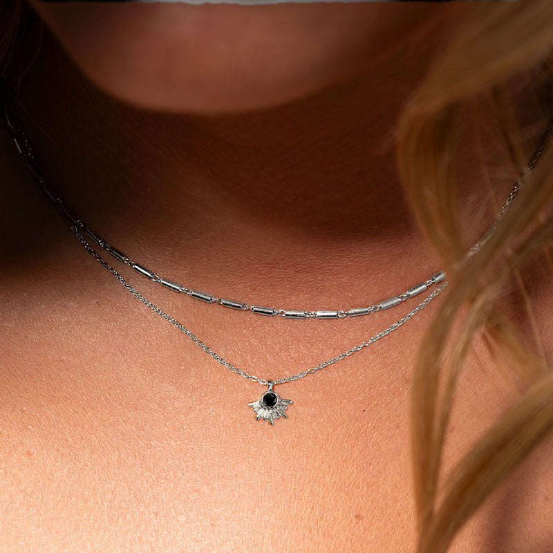 Sunray Necklace, Black Spinel, Silver