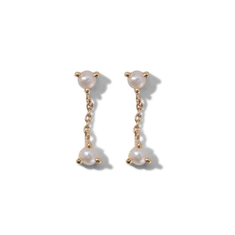 Tiny Duo Stud, Pearl, 9kt Yellow Gold