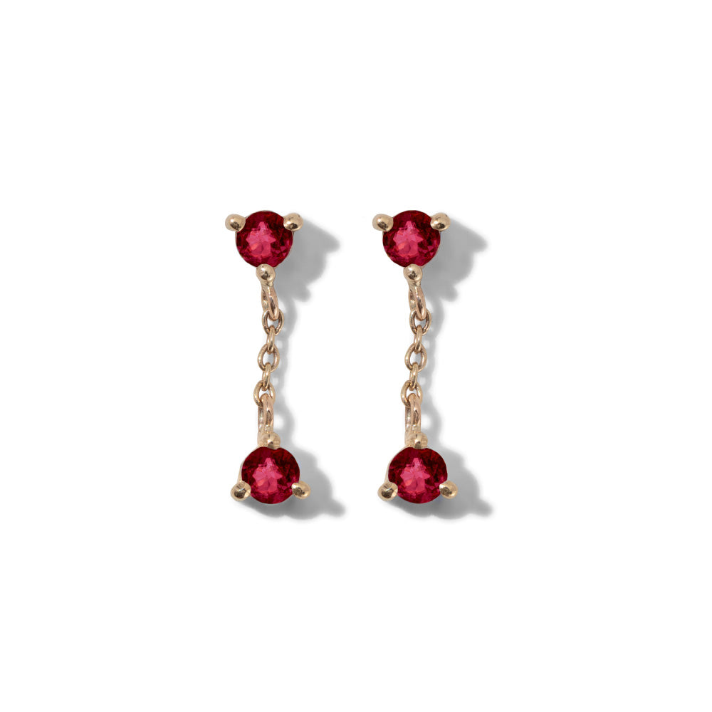 Tiny Duo Stud, Ruby, 9kt Yellow Gold