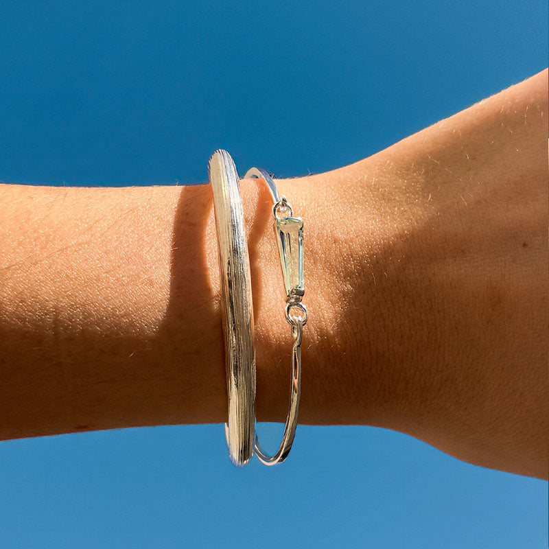 Trapezoid Bangle, Prasiolite, Silver