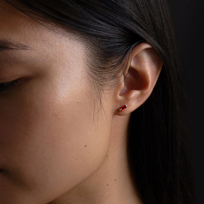 Trapezoid Stud, Garnet, Silver