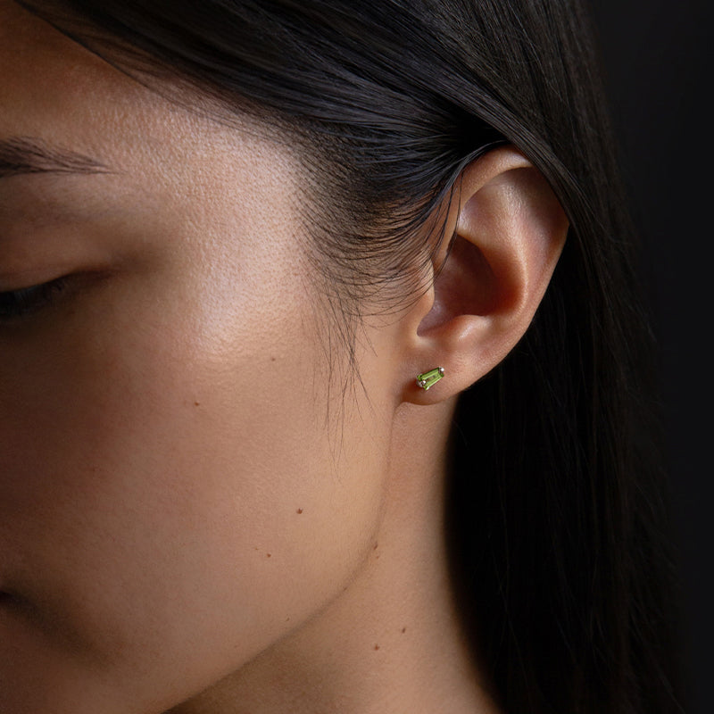 Trapezoid Stud, Peridot, Silver