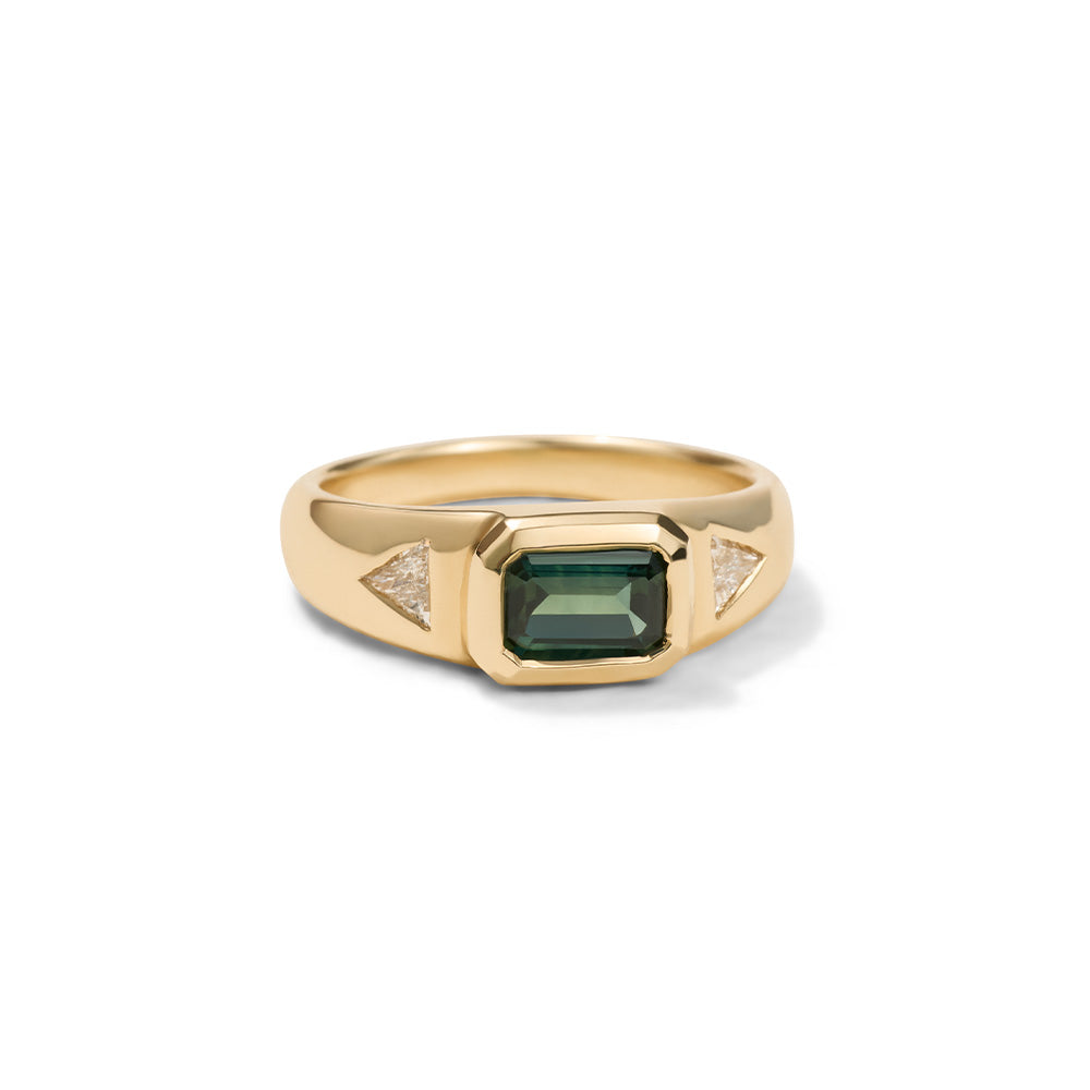 Triad Ring, Teal Sapphire, 14kt Yellow Gold