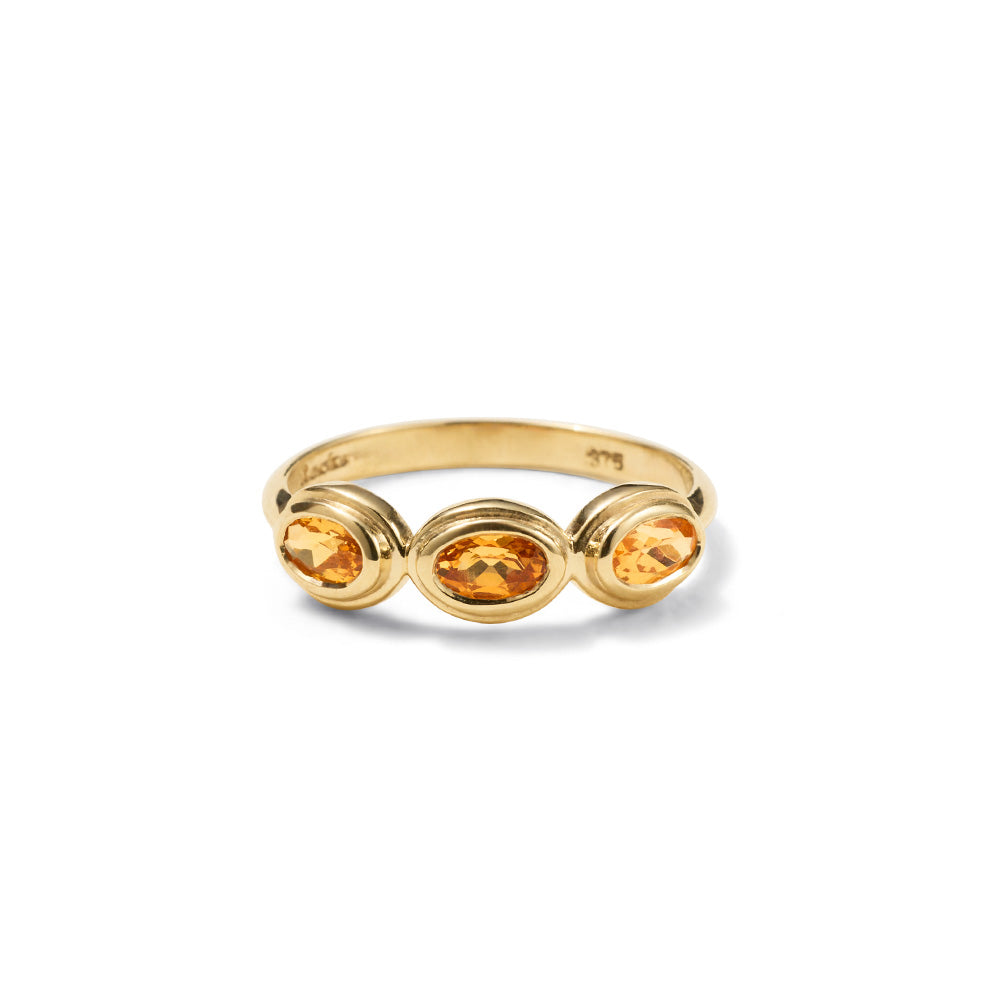 Trilogy Ring, Mandarin Garnet, 9kt Yellow Gold