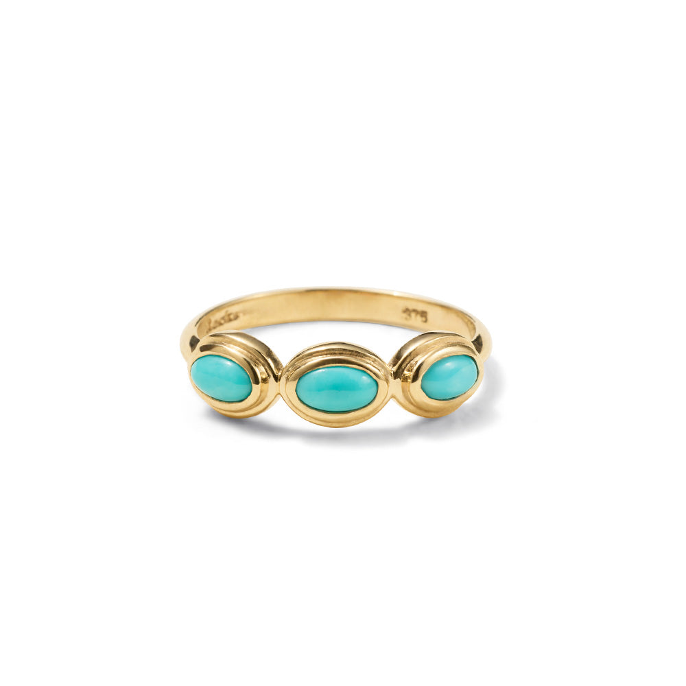 Trilogy Ring, Turquoise, 9kt Yellow Gold
