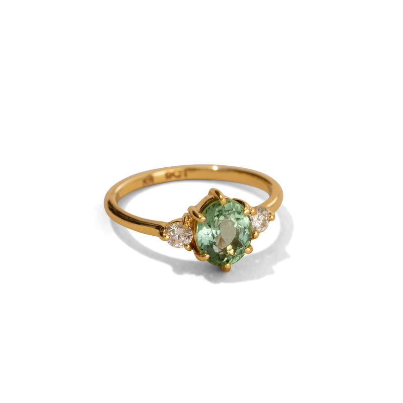 Victoria Ring, Green Tourmaline, Diamond, 9kt Yellow Gold