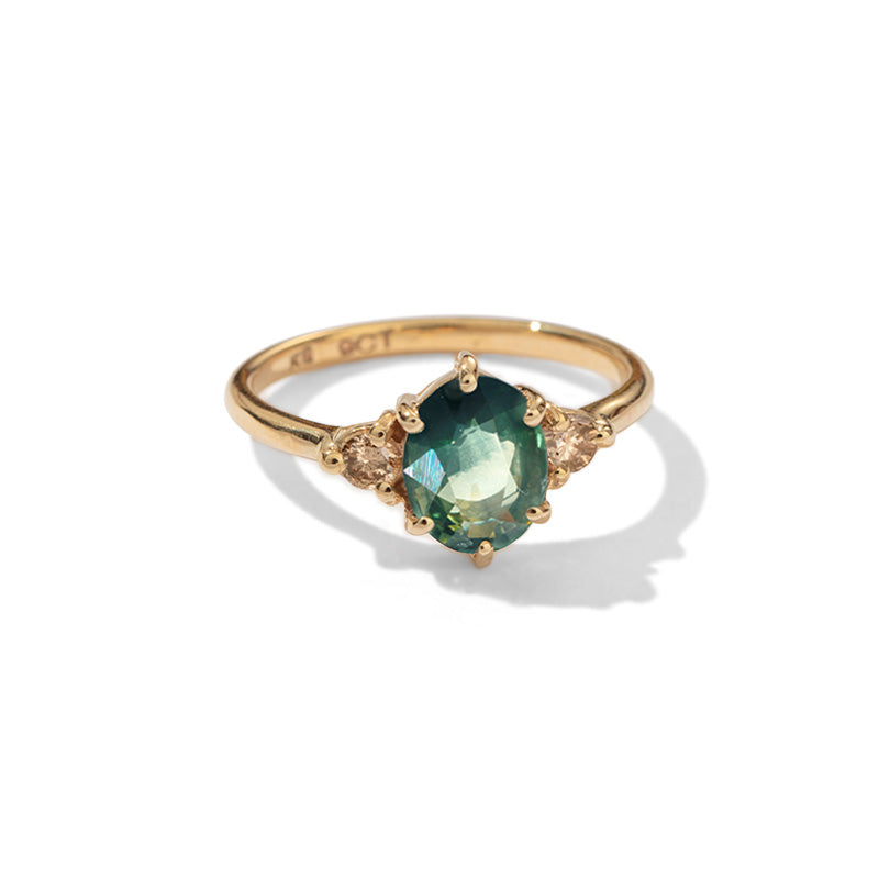 Victoria Ring, Teal Sapphire, 14kt Yellow Gold