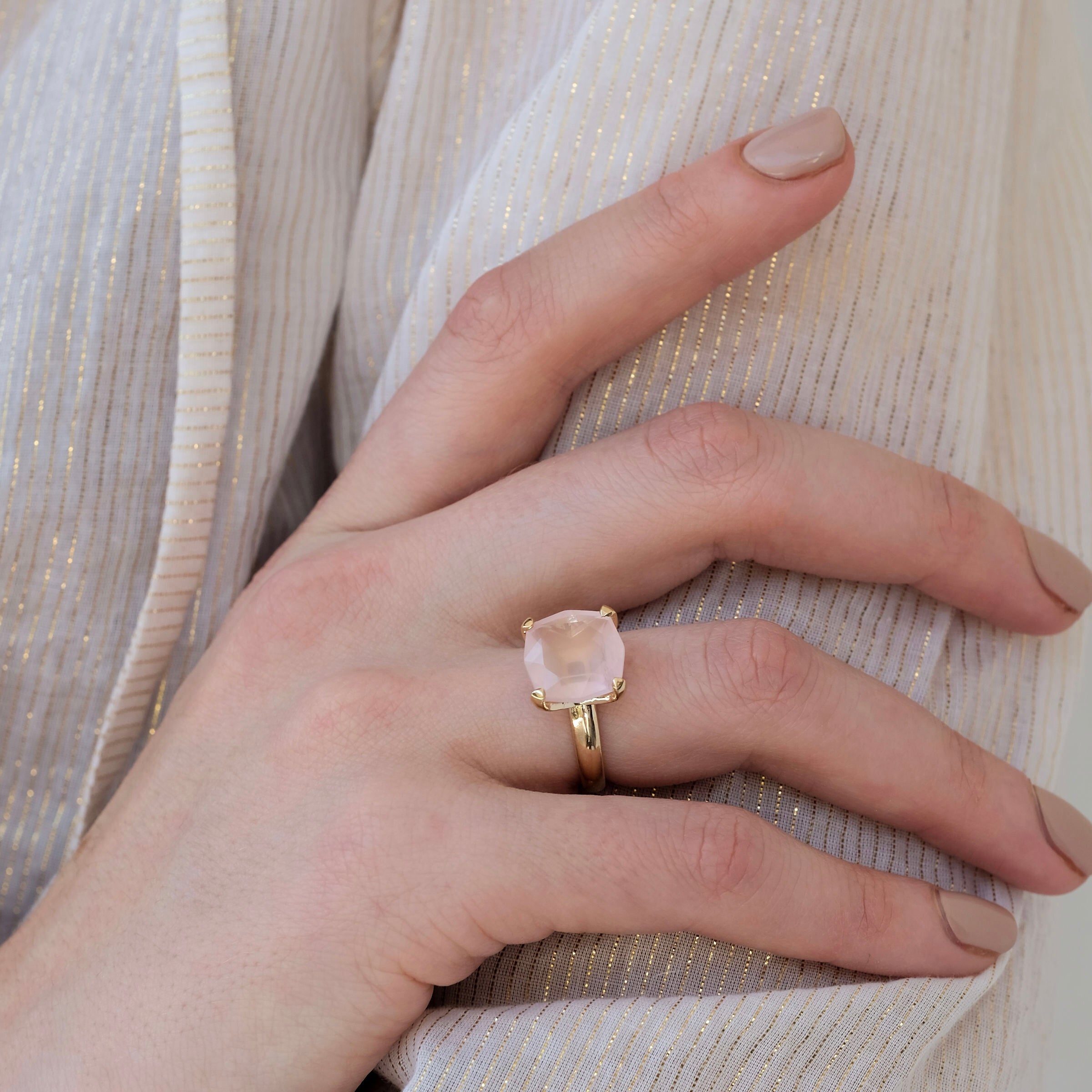 Kara Ring, Rose Quartz, 9kt Yellow Gold