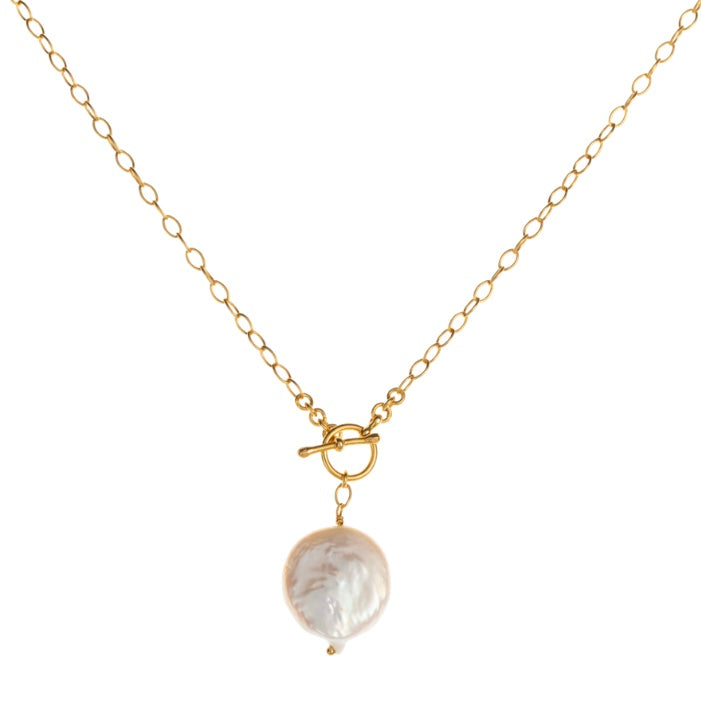 Fob Necklace, Keshi Pearl, Gold