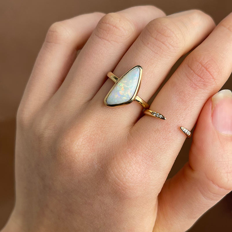 Asymmetric Opal Ring, White Opal, 9kt Yellow Gold