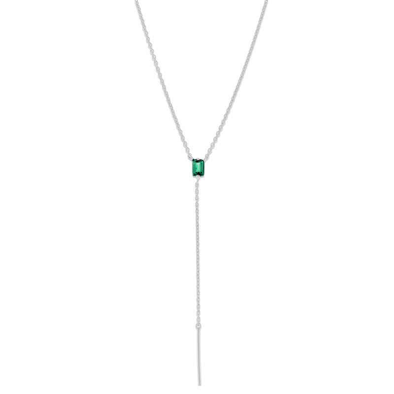 Baguette Lariat, Green Onyx, Silver