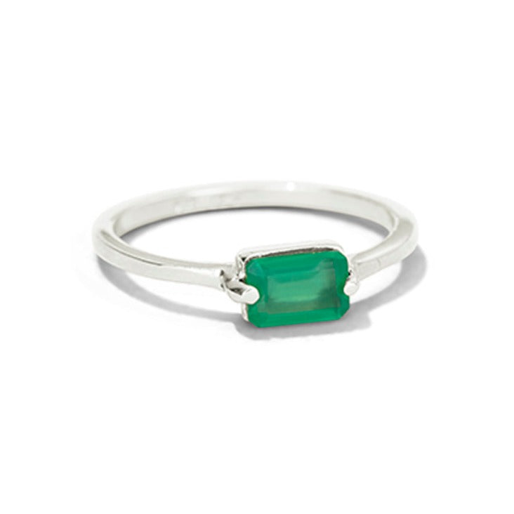 Baguette Ring, Green Onyx, Silver