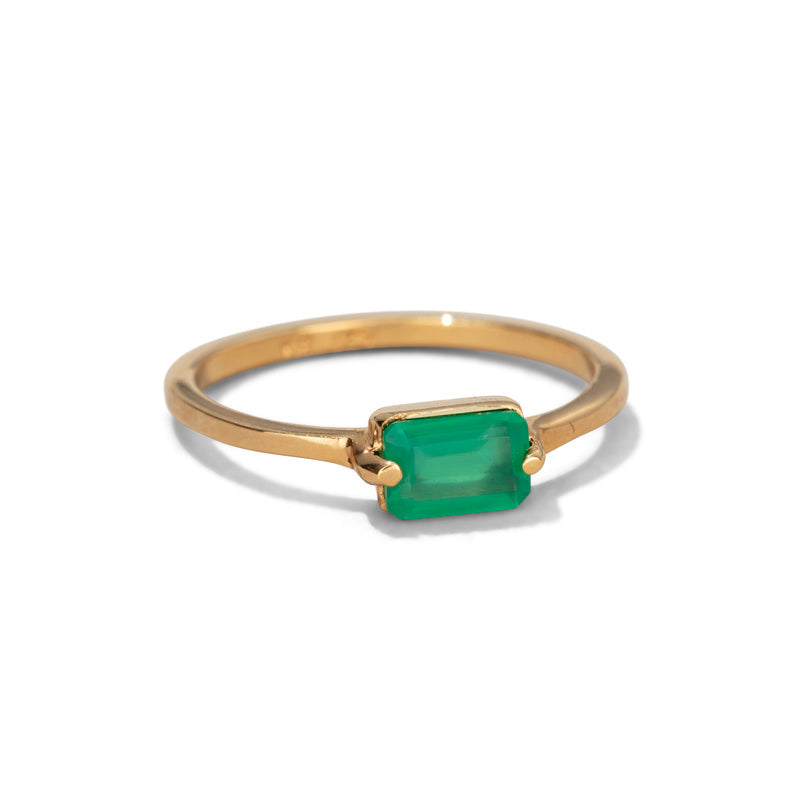 Baguette Ring, Green Onyx, 9kt Yellow Gold