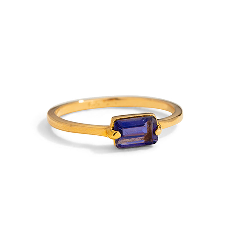 Baguette Ring, Iolite, 9kt Yellow Gold