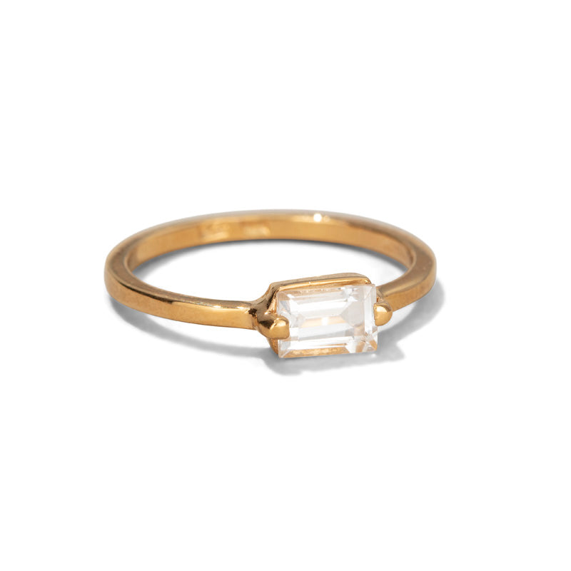 Baguette Ring, White Topaz, Gold
