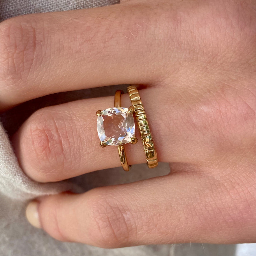 Mini Kara Ring, Peach Morganite, 9kt Yellow Gold