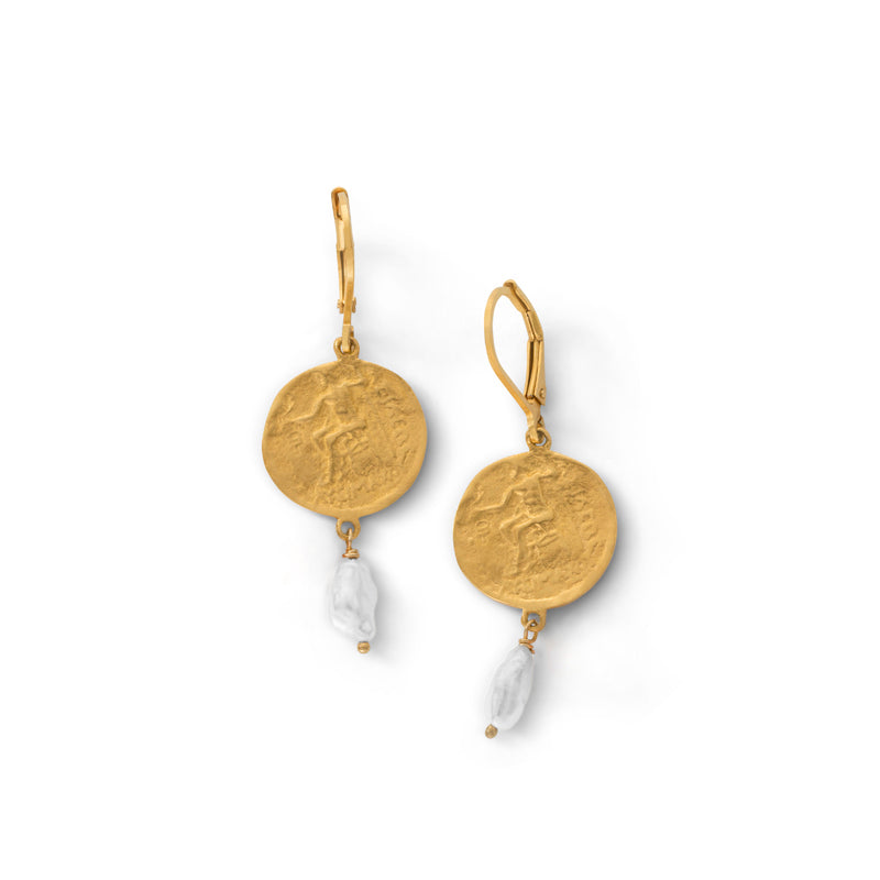 Grecian Earring, Biwa Pearl, Gold